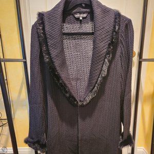 Ming Wang Black Sweater Faux Fur 3/4 length